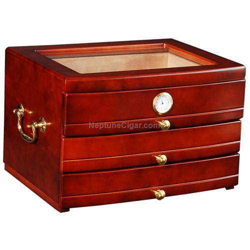 75-cigar Glass Top Humidor with Drawers RGNT