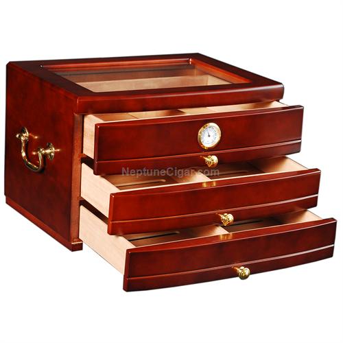 75-cigar Glass Top Humidor with Drawers RGNT