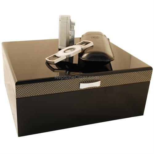 25-Cigar Humidor Colibri Carbon Fiber Gift Set