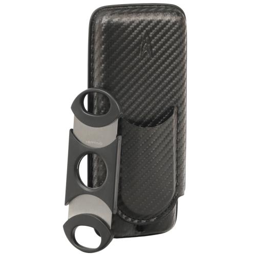 Lotus 70 Ring Gauge Carbon Fiber 2-Stick Cigar Case & Big Boy Cutter Gift Set LCCGS70