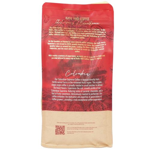 Kafie 1901 Gourmet Colombia Supremo Roasted Coffee 16oz Bag