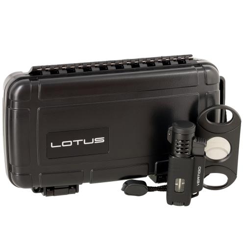 Vertigo Forester Lighter and Big Boy Cutter Travel Humidor Gift Set, Black