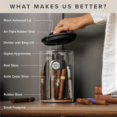 Klaro Cylindor Glass Humidor with Wood Lid