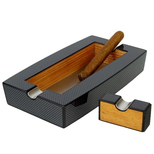 Visol Normandy Carbon Fiber 2-Cigar Ashtray with Cigar Rest