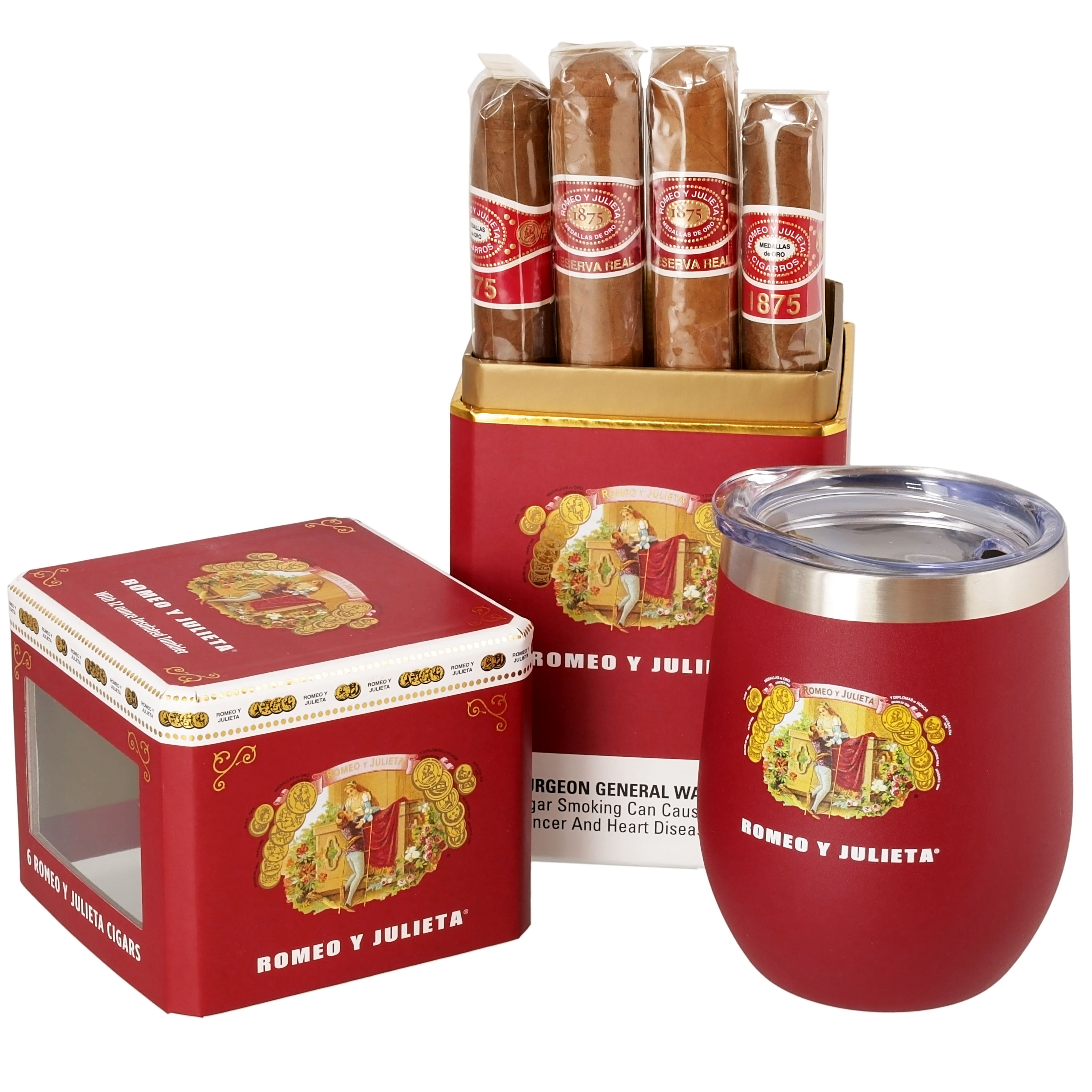 送料無料 通販  and Sampler 6-Cigar Julieta y Romeo Tumbler Set Gift その他