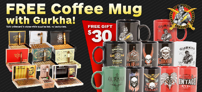 Gurkha FREE 3 Cigar Sampler and Coffee Mug Set!